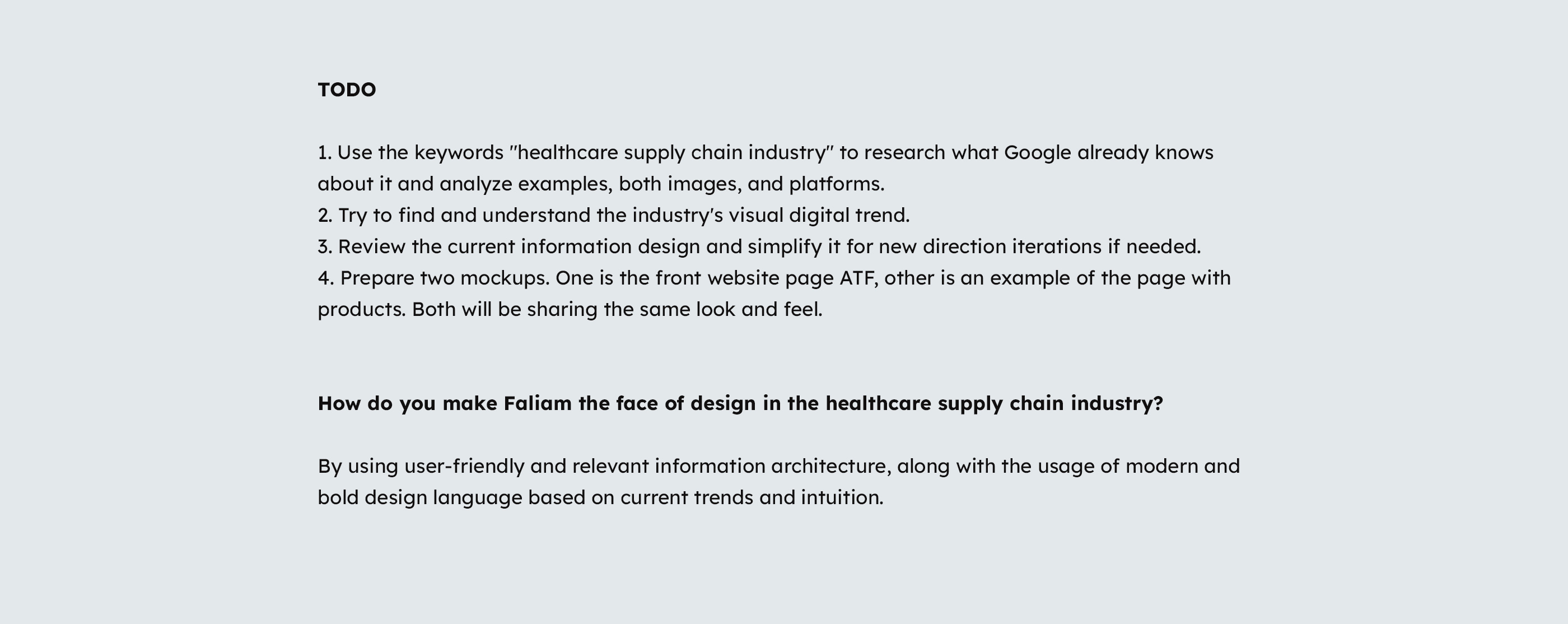 How do you make Faliam the face of design in the healthcare supply chain industry?